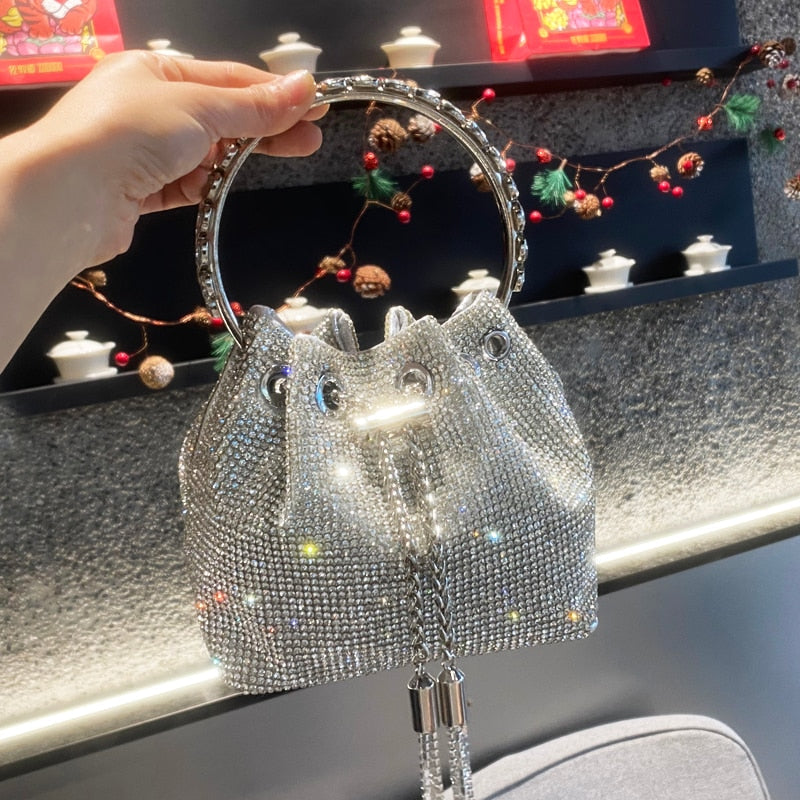 Bolsa Saquinho Strass Prata