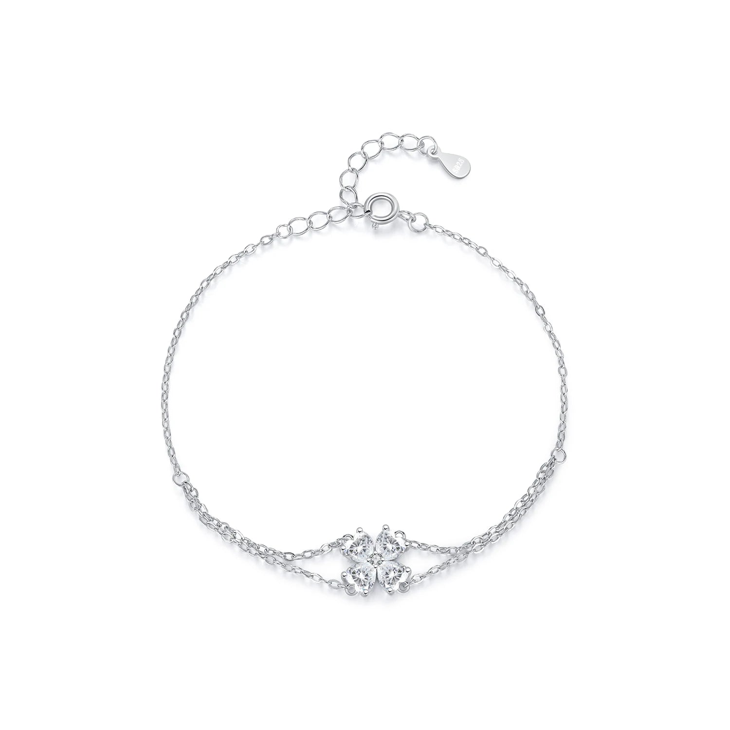 Pulseira Prata 925 Detalhes em Flores Corações