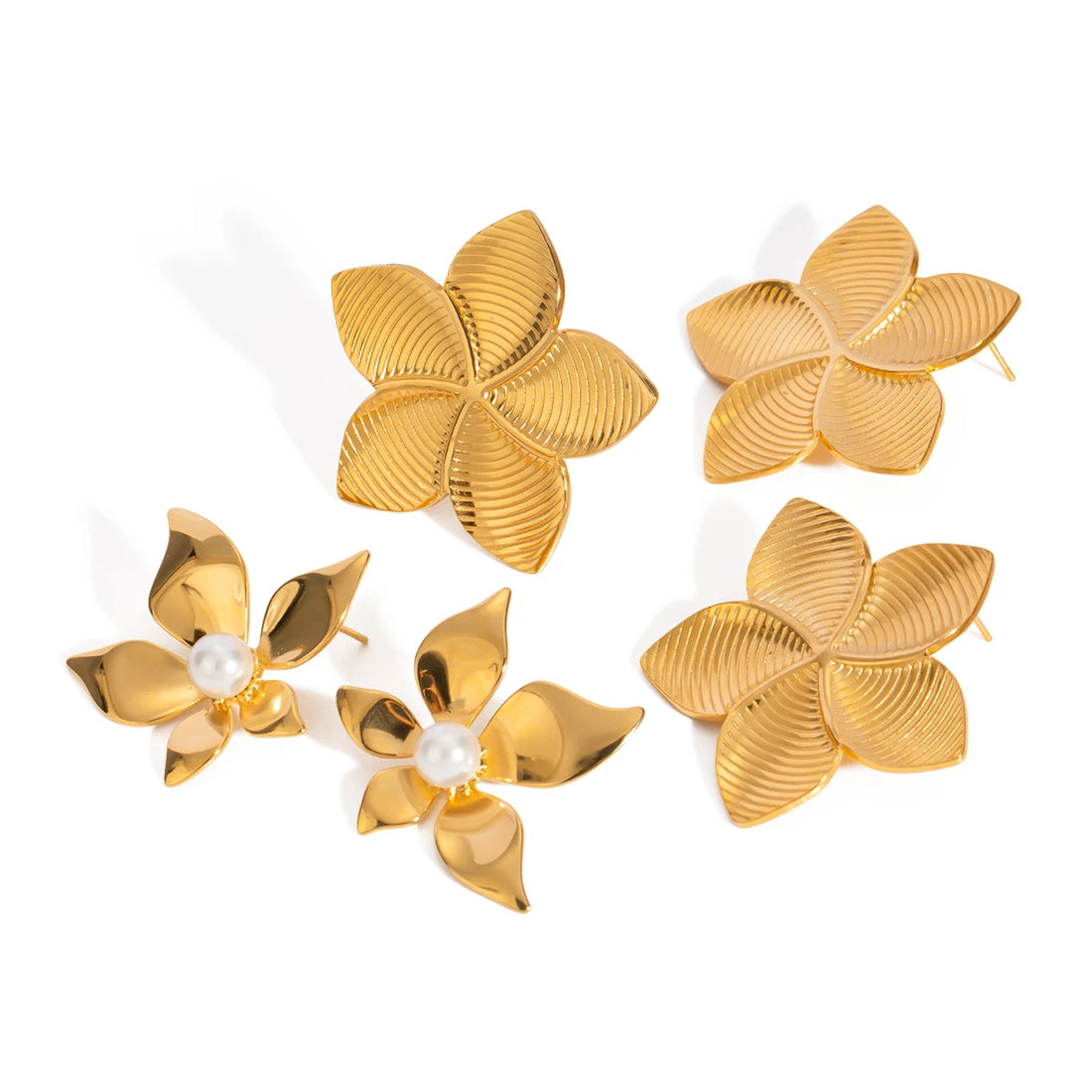 Brinco Aço Inoxidável Detalhes em Pétala de Flor